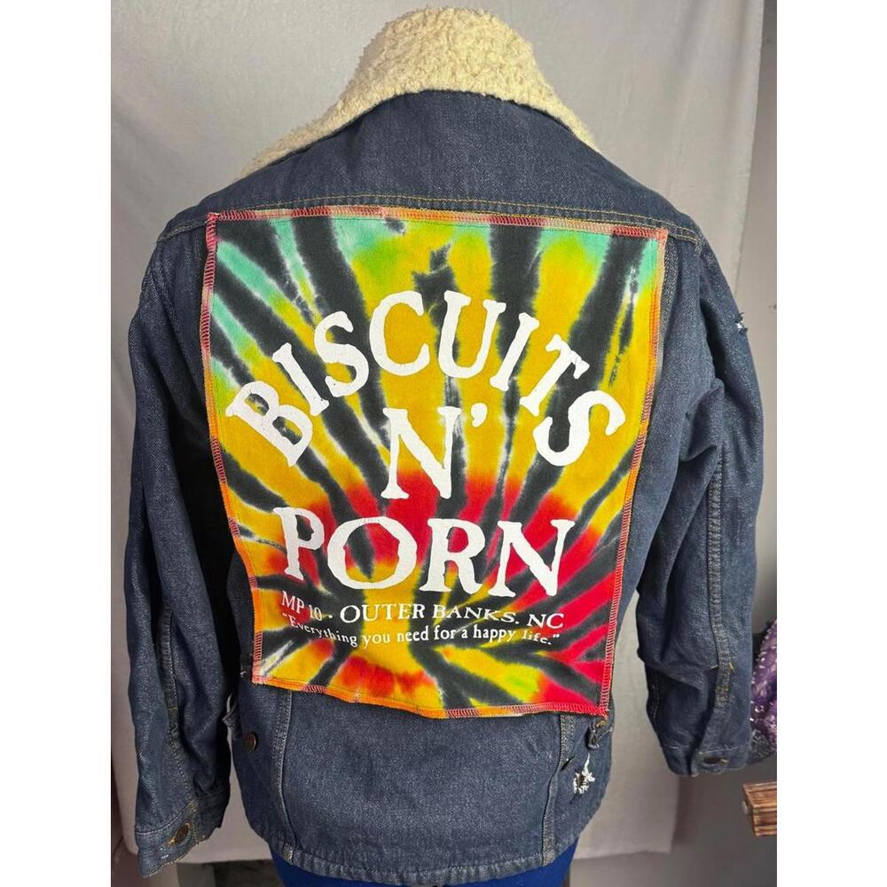 vintage sears roebuck sherpa‎ lined denim jacket two face threads changeable